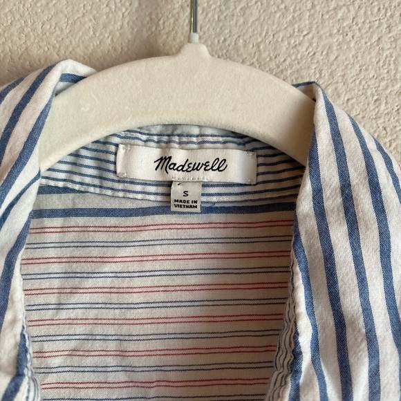 MADEWELL Short-Sleeve Tie-Front Shirt in Rawley Stripe Small A46 - Picture 5 of 10